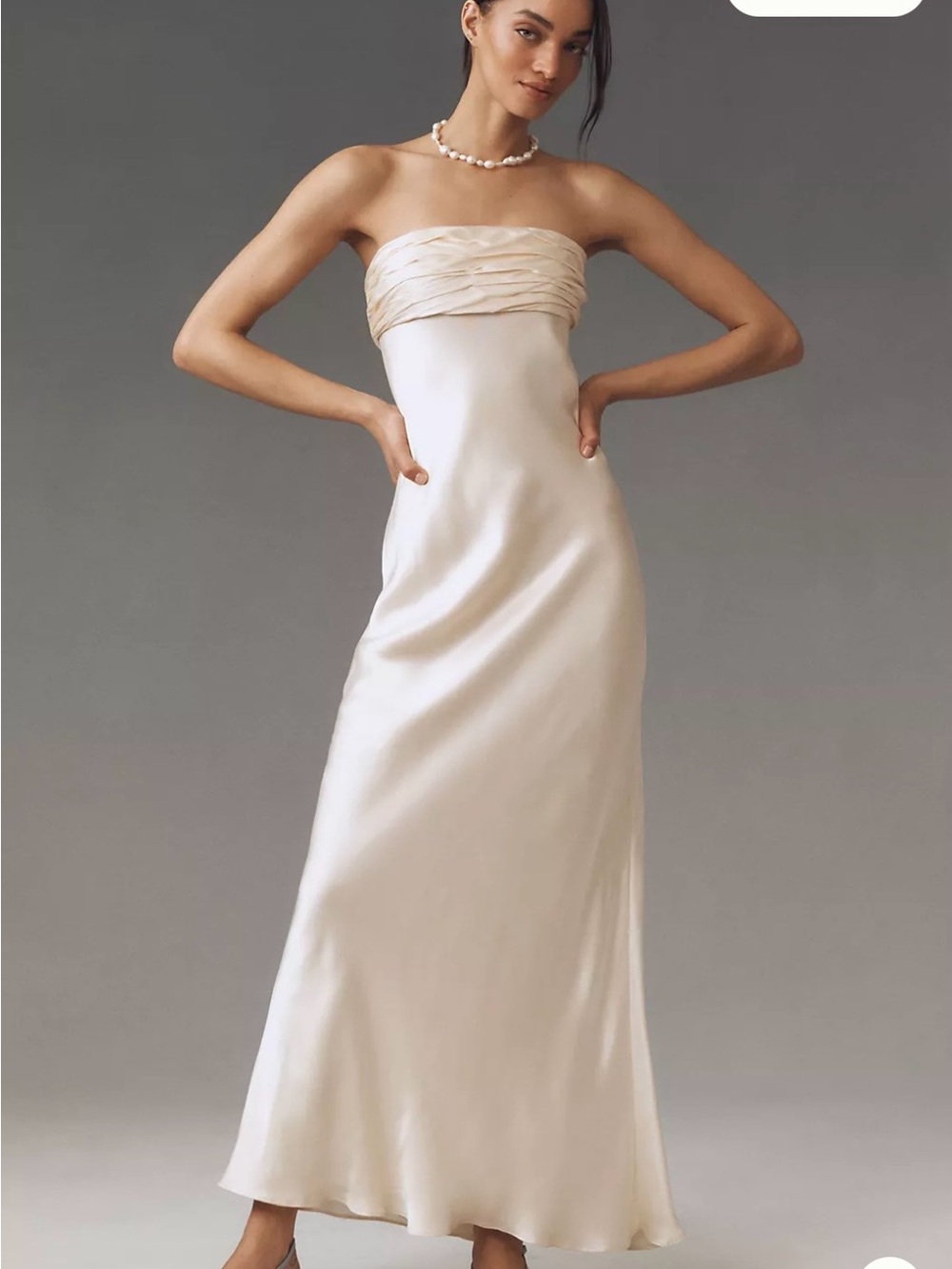 Anthropologie Strapless Satin Bridal Column Dress in Ivory Champagne